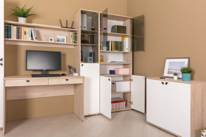 КР100 Бостон 13.156 Шкаф, цвет дуб эндгрейн элегантный/фасады МДФ милк рикамо софт, ШхГхВ 76,8х35,1х194,4 см.