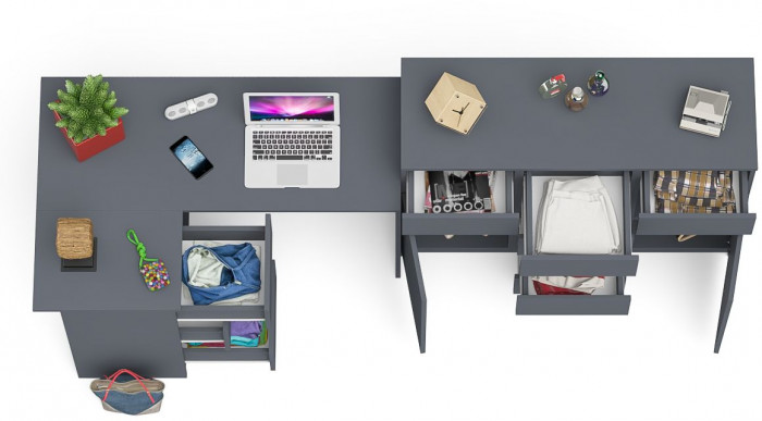 Мори компьютерный стол МС-16 левый + Комод МК1200.4, графит