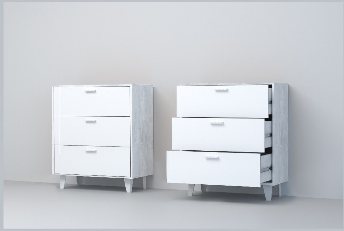 Эго Комод К-3 НГ (Глянец Белый/Бетон Светлый)
