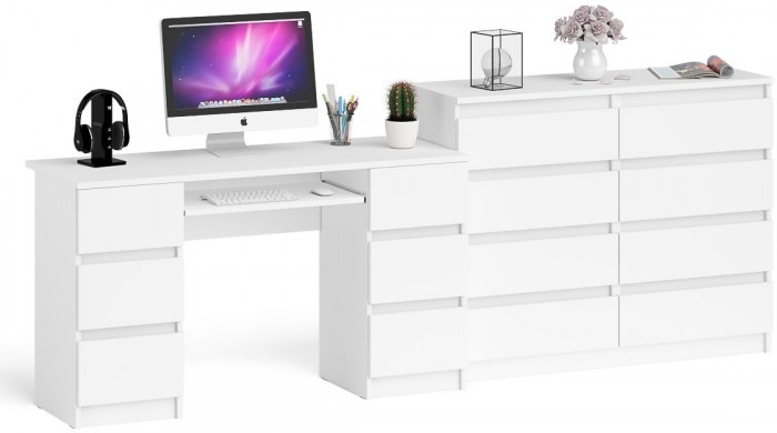 Мори Стол компьютерный МС-2 + Комод МК1200.8, цвет белый, ШхГхВ 255,8х50х94 см., универсальная сборка