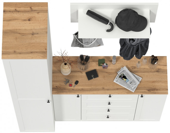 Остин Прихожая 21, белый шагрень/дуб крафт золотой