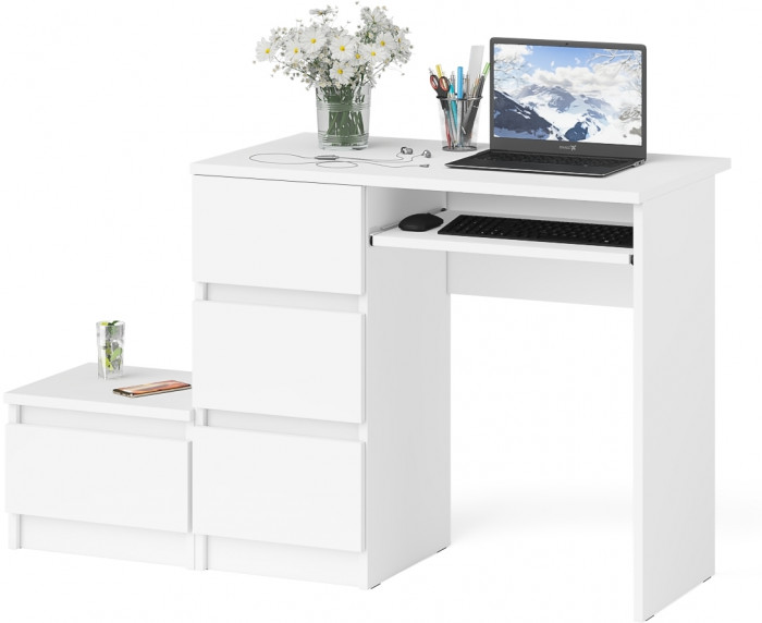 Мори Стол компьютерный МС-6 левый + Тумба ТМП400.1, цвет белый, ШхГхВ 130,4х50х76,6 см., выдвижные ящики слева, НЕ универсальная сборка