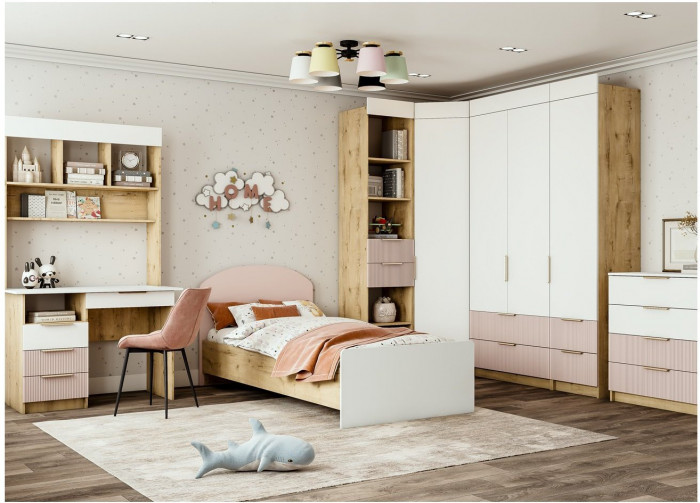 Модульная детская Лавис, композиция 3, Белый/Белый софт / Роза