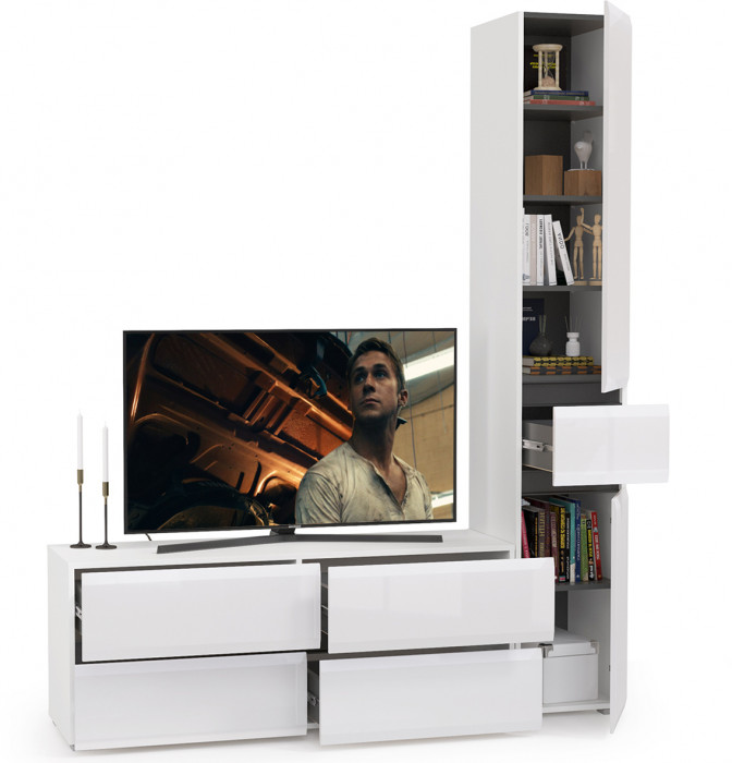 Сидней Комплектация № 015, корпус: белый/чёрный/фасады: МДФ белый глянец