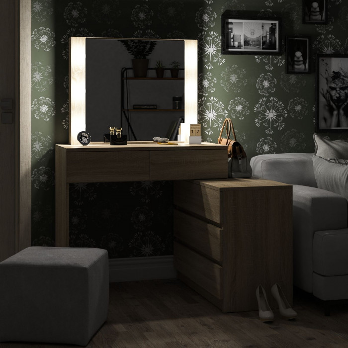 Стол косметический с подсветкой 110, дуб сонома