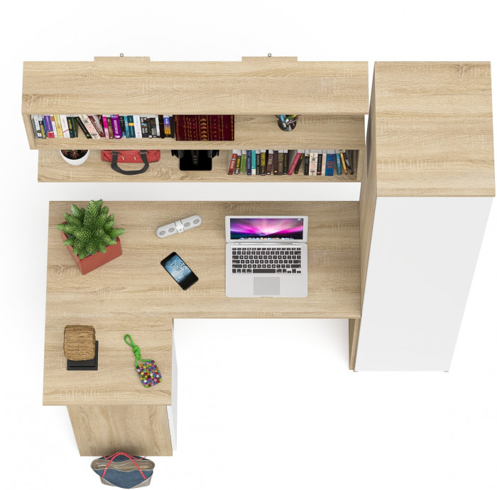 Мори компьютерный стол МС-16 левый + Пенал МШ400.1 + Полка 1200, дуб сонома/белый