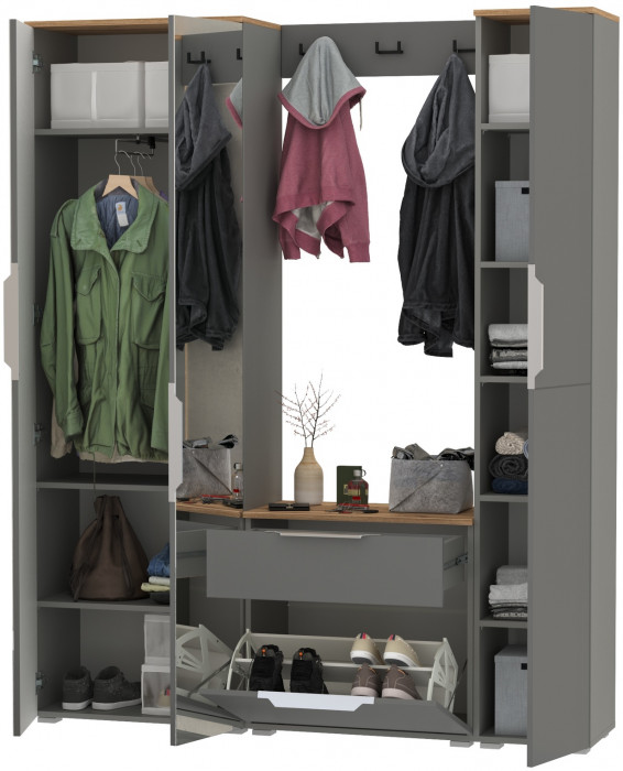 Октава Прихожая 23, серый графит/дуб крафт золотой/фасады МДФ серый графит