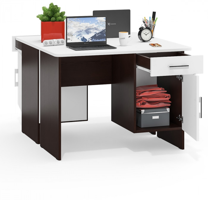 Два стола письменных С-МД-1-09, цвет венге/белый шагрень, ШхГхВ 210х57х75 см., НЕ универсальная сборка