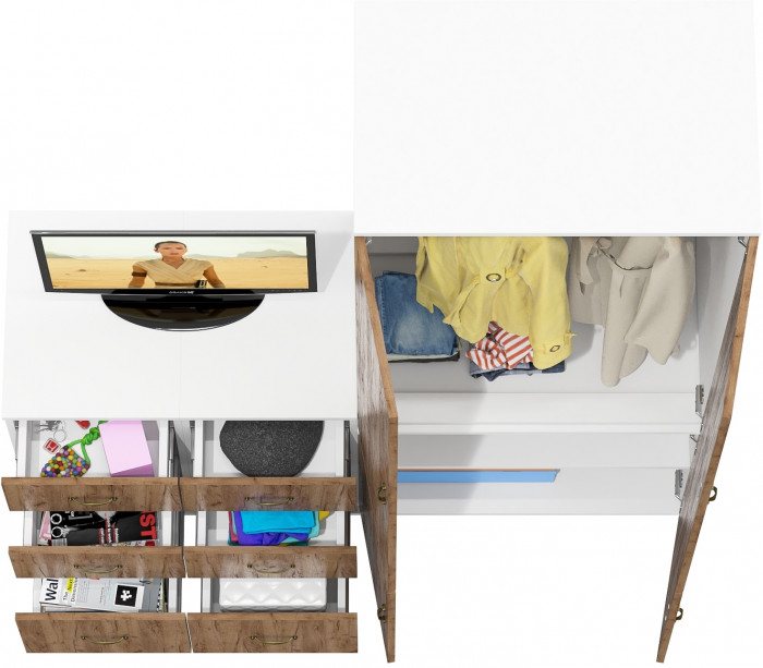 Лидер-8 Шкаф МД 19Б + Тумба МД 3.16 + Тумба МД 3.16, белый шагрень/крафт золото