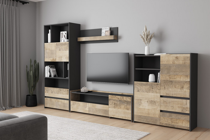 Полка навесная Денвер, Графит, Дуб гранж песочный