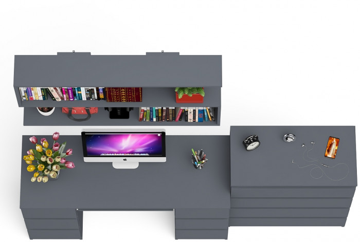 Мори компьютерный стол МС-2 + Комод МК800.4 + Полка 1200, графит