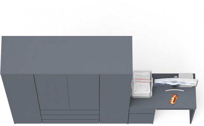 Мори Стол компьютерный МС-1 левый + Шкаф МШ1600.1, цвет графит, ШхГхВ 250,4х50,4х209,6 см., выдвижной ящик слева, НЕ универсальная сборка