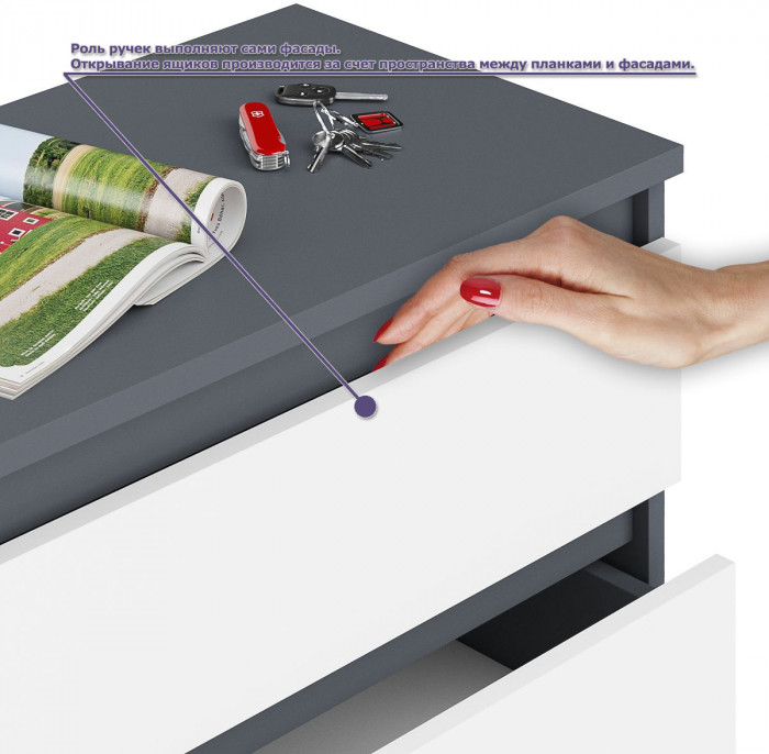 Мори компьютерный стол МС-6 правый + Комод МК1200.3, графит/белый