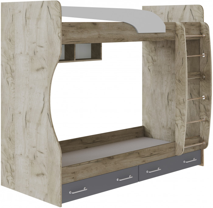 Кровать двухъярусная Колибри-Лофт, Дуб крафт серый/Графит серый