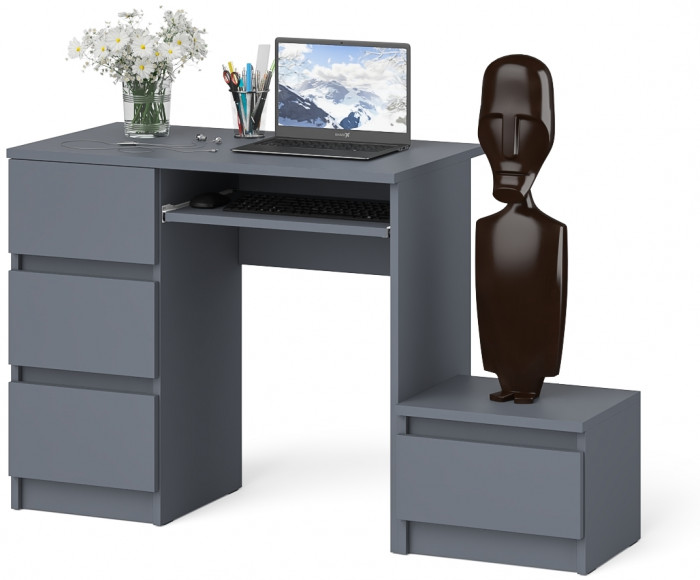 Мори Стол компьютерный МС-6 левый + Тумба ТМП400.1, цвет графит, ШхГхВ 130,4х50х76,6 см., выдвижные ящики слева, НЕ универсальная сборка