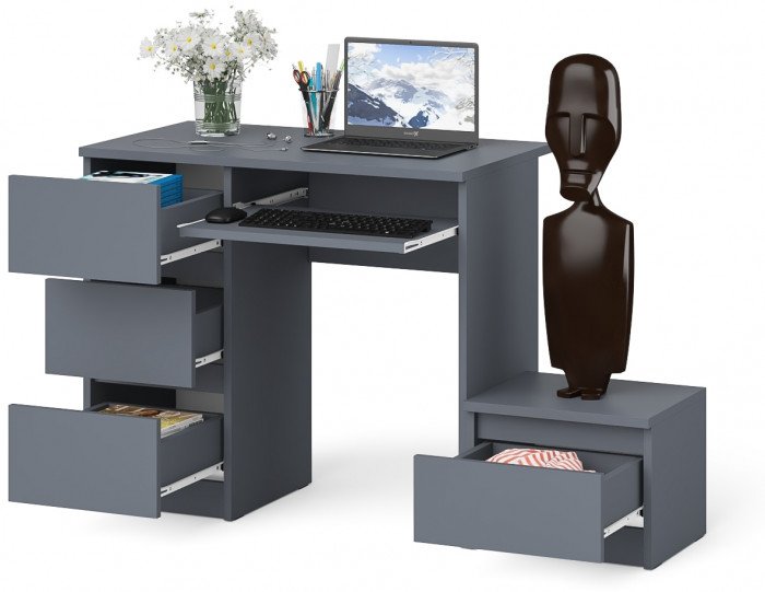 Мори Стол компьютерный МС-6 левый + Тумба ТМП400.1, цвет графит, ШхГхВ 130,4х50х76,6 см., выдвижные ящики слева, НЕ универсальная сборка