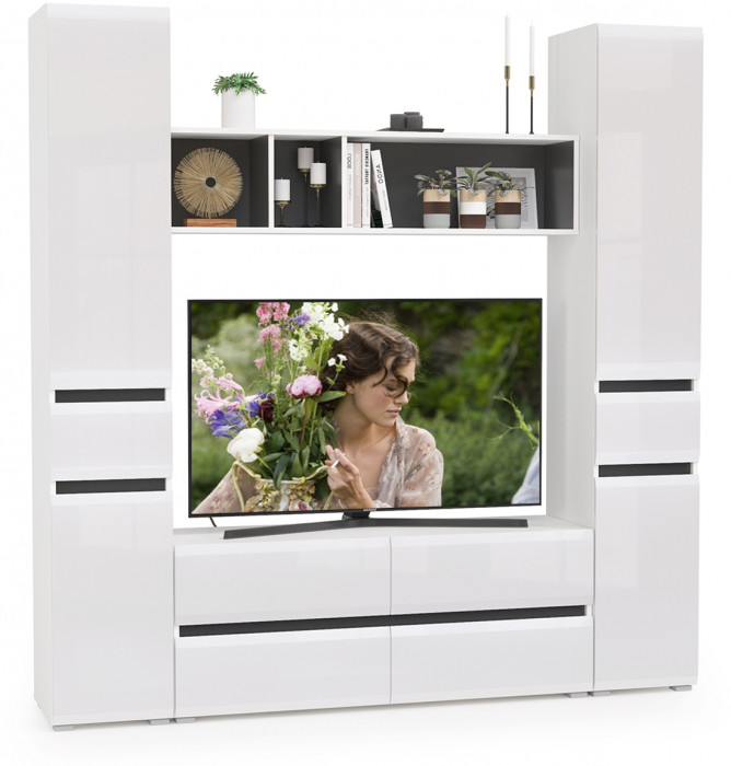 Сидней Комплектация № 016, корпус белый/чёрный/фасады МДФ белый глянец