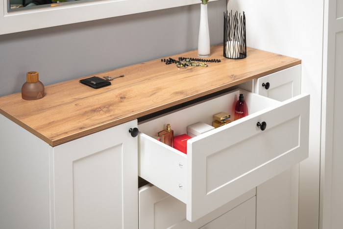 Остин Прихожая 58, цвет белый шагрень/дуб крафт золотой, ШхГхВ 280х54,3х229,6 см., универсальная сборка