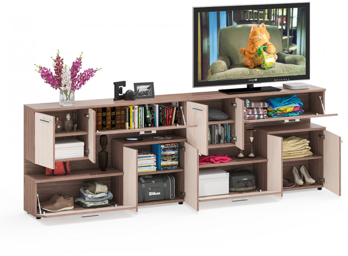 Две тумбы ТВ С-МД-С1-1400, ясень шимо светлый/ясень шимо тёмный