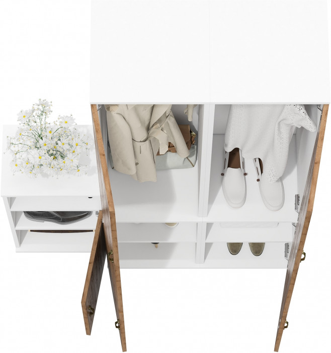 Лидер-8 Пенал МД 21Б + Пенал МД 21Б + Тумба МД 3.19, белый шагрень/крафт золото