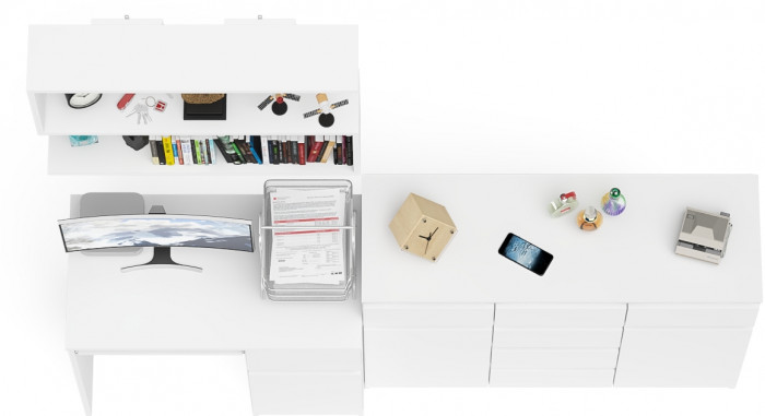 Мори компьютерный стол МС-1 правый + Комод МК1200.4 + Полка 900, белый