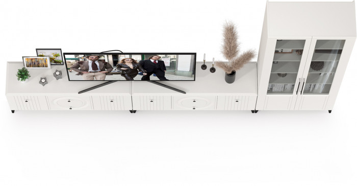 Валенсия Гостиная № 082, цвет ЛДСП белый шагрень/МДФ белый шагрень, ШхГхВ 350,3х38,3х225,2 см., универсальная сборка