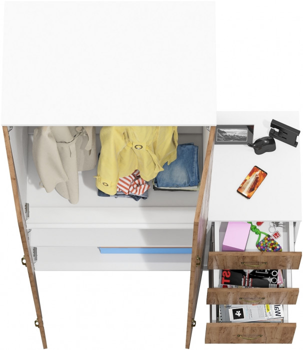 Лидер-8 Шкаф МД 19Б + Тумба МД 3.16, белый шагрень/крафт золото