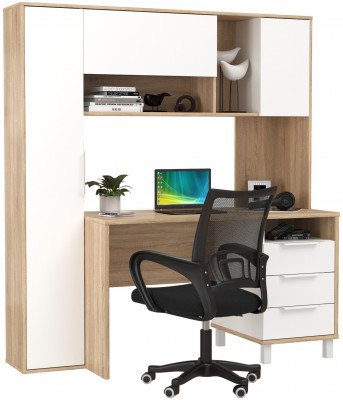 Стол компьютерный Комфорт 12.95N + кресло 103 чёрное, цвет дуб сонома/белый, ШхГхВ 162х60,3х180 см., НЕ универсальная сборка