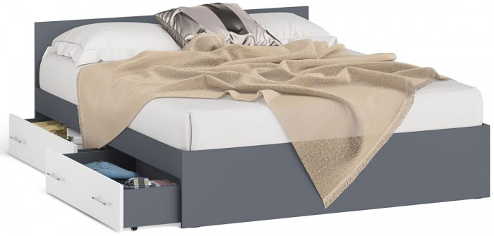 Мори Кровать с ящиками 1600, графит/белый