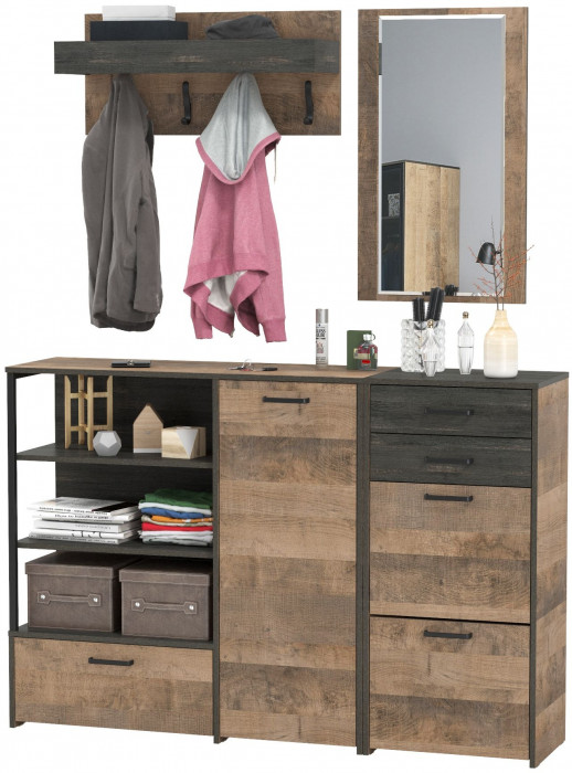 Трувор Прихожая 166, цвет дуб гранж песочный/интра, ШхГхВ 159х37х195 см., универсальная сборка