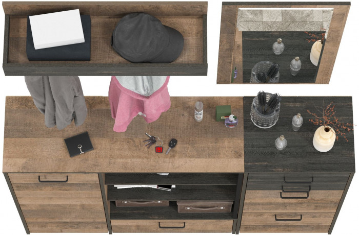 Трувор Прихожая 166, цвет дуб гранж песочный/интра, ШхГхВ 159х37х195 см., универсальная сборка