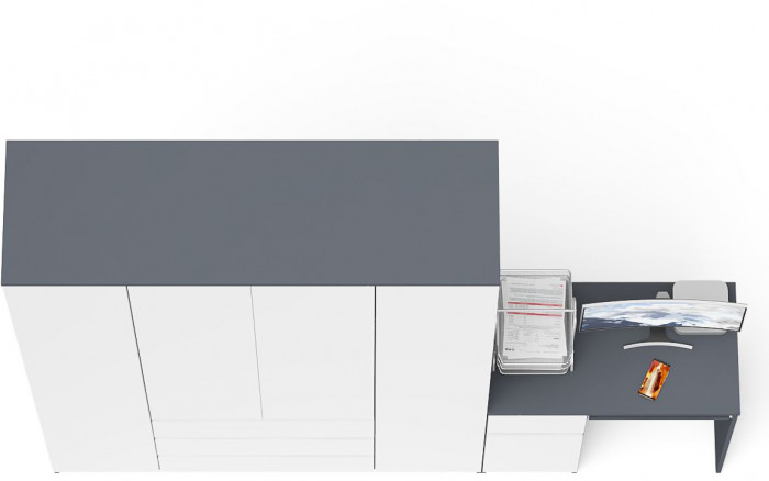 Мори Стол компьютерный МС-1 левый + Шкаф МШ1600.1, цвет графит/белый, ШхГхВ 250,4х50,4х209,6 см., выдвижной ящик слева, НЕ универсальная сборка