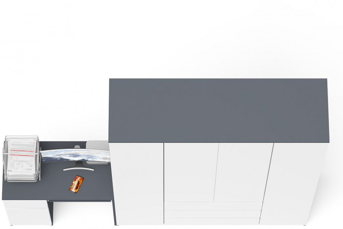 Мори Стол компьютерный МС-1 левый + Шкаф МШ1600.1, цвет графит/белый, ШхГхВ 250,4х50,4х209,6 см., выдвижной ящик слева, НЕ универсальная сборка