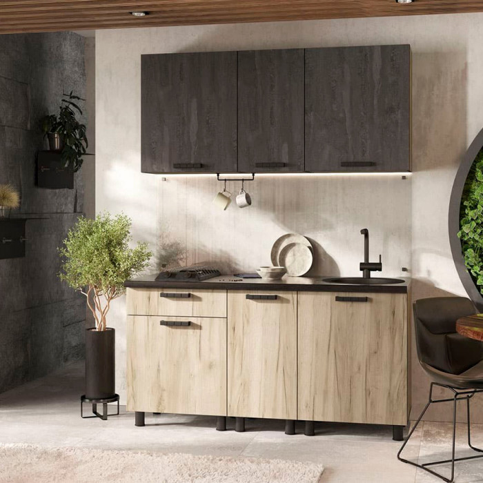 Кухня Эдинбург 1.6 Фасад ЖЕЛЕЗНЫЙ КАМЕНЬ/Корпус ДУБ КРАФТ СЕРЫЙ