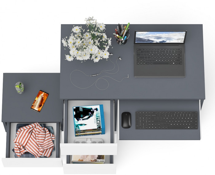 Мори Стол компьютерный МС-6 левый + Тумба ТМП400.1, цвет графит/белый, ШхГхВ 130,4х50х76,6 см., выдвижные ящики слева, НЕ универсальная сборка