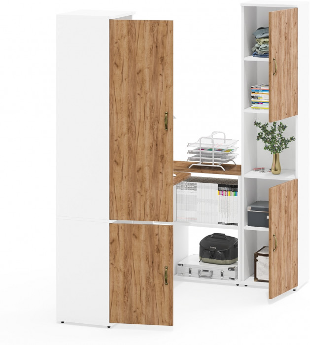 Лидер-8 Пенал МД 21Б + Стол + Пенал, белый шагрень/крафт золото