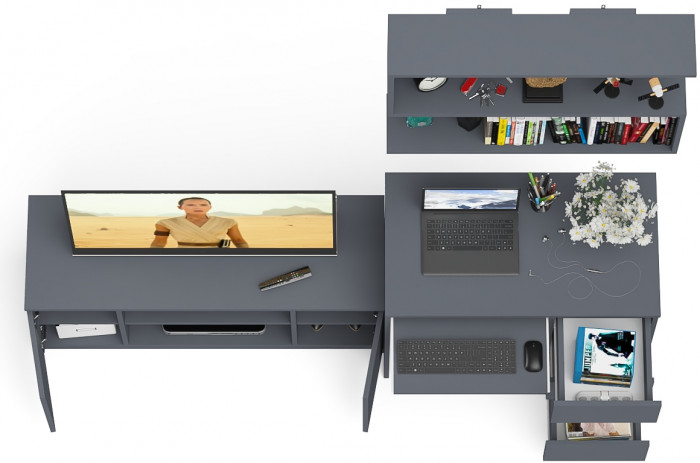 Мори компьютерный стол МС-6 правый + Тумба МТВ1200.1 + Полка 900, графит